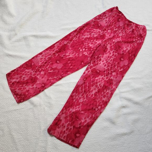 Pink Flowy Lightweight Floral Patterned Wide Leg Summer Pants - Picture 2 of 7